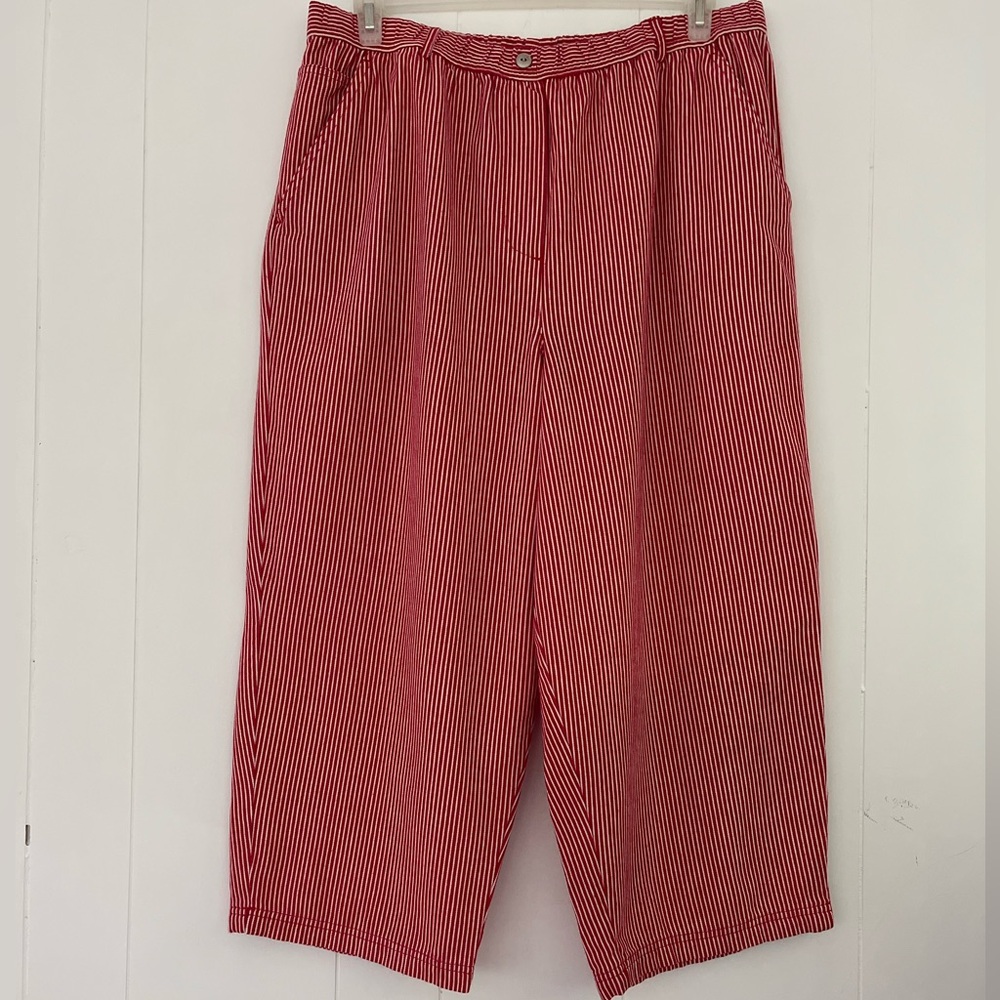 Susan Bristol Woman Red and White PinStriped Wide Leg Capri Pants Size 2W